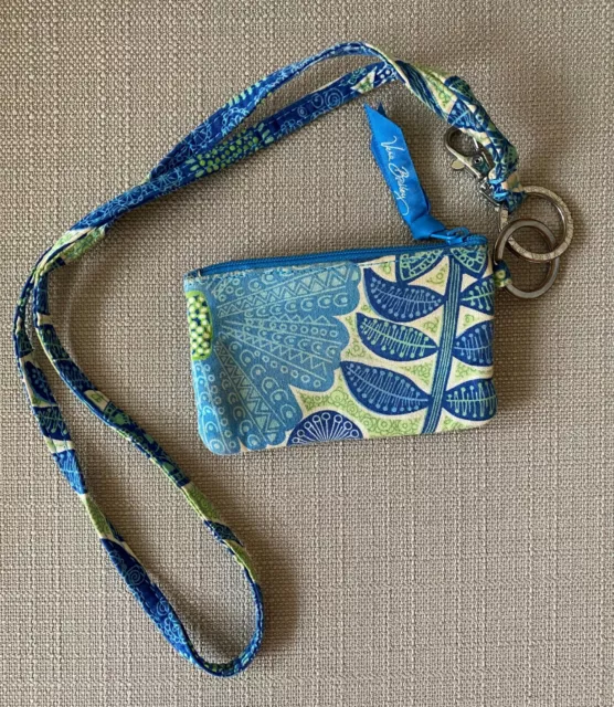 Vera Bradley Light Blue Green and White Coin ID Pouch and Lanyard