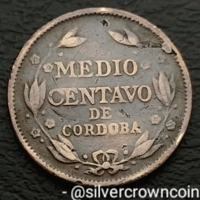 Nicaragua 1/2 Medio Centavo de Cordoba 1912 H. KM#10. Half Cent coin. First year