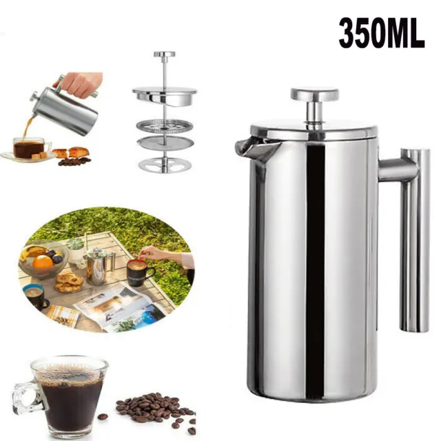 350ML Stainless Steel Double Wall French Coffee Press Tea Pot Plunger Maker