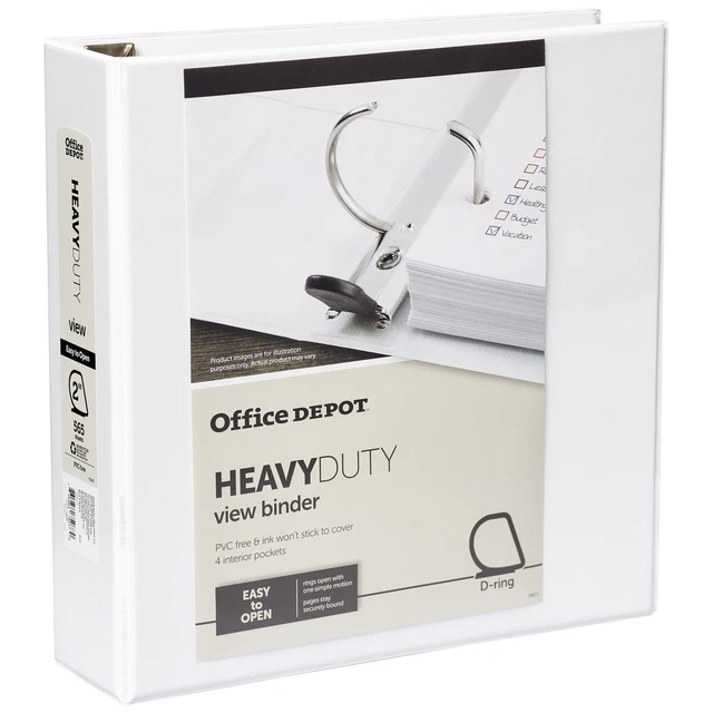 Office Depot Brand Heavy-Duty 2" D-Ring View Binder, White