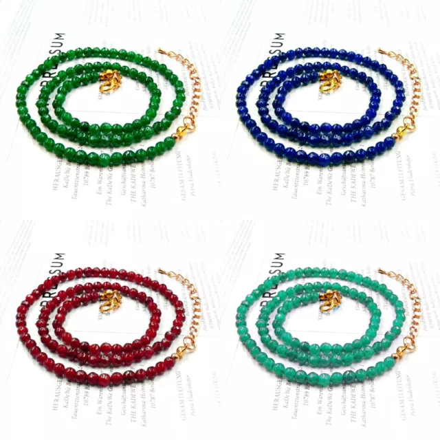 Bailysbeads edle Saphir Smaragd Rubin Zirkon Halskette Kette Kugelformig D-4mm