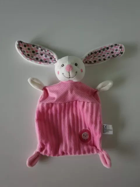 Doudou plat Lapin Rose Velours Pois Blanc gris Oiseau Poussin rond brodé Com 9