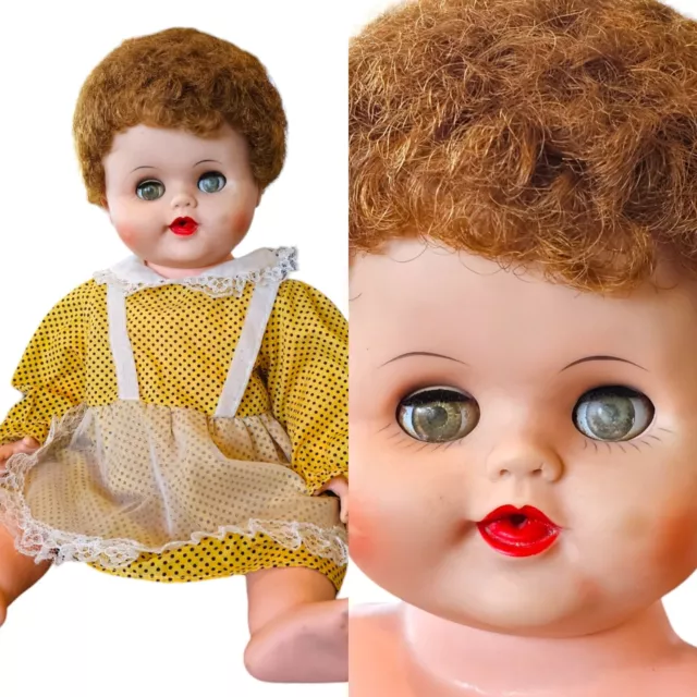 Vintage 60s Allied Eastern 17" Sleepy Eyes Red Hair Baby Doll Drinker Wetter