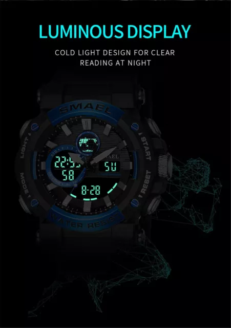 Montres de sport pour hommes SMAEL bracelet en caoutchouc numérique DEL montre-bracelet militaire électronique 2