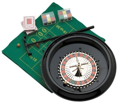 Plastic Roulette Set with Playing Mat, Cards/Chips, & Rake