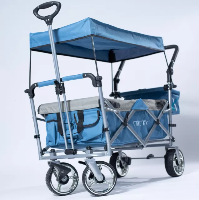 IMLEX Bollerwagen IM-4268  Blau/Grau Strandwagen Kühltasche, Regenschutz Wagen