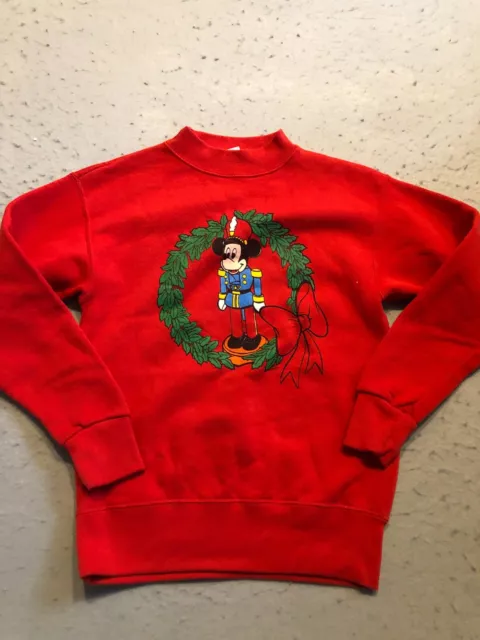 Vintage Disney Mickey Sweatshirt Youth Extra Large Red Crew Christmas Wreath