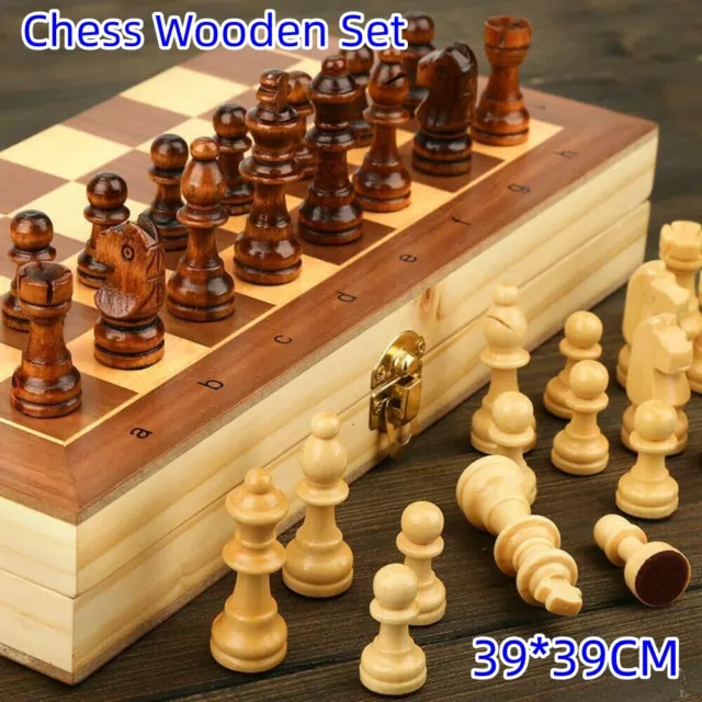 Large Chess Wooden Set 39*39cm Folding Wood Board Game Pieces Sets Chessboard UK