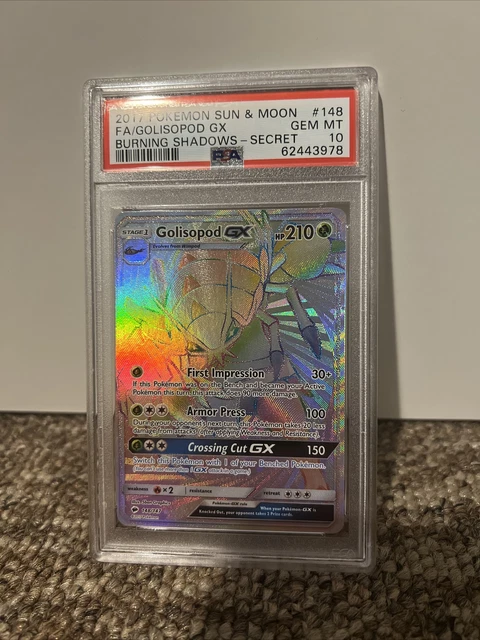 Pokemon S&M Burning Shadows 148/147 Golisopod Gx Rainbow Secret Rare Psa 10