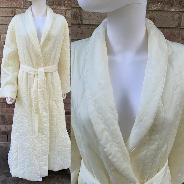 NEW VTG Quilted Robe BARBIZON With Tags Large Vintage Pockets Ivory Satin Serene