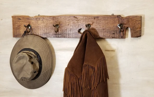 Antique Coat/Hat Wall Rack Reclaimed Live Edge Wood  Rustic Farm House Décor 34"