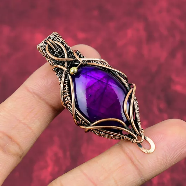 Purple Fire Labradorite Pendant Copper Wire Wrapped Jewelry Gemstone Pendant