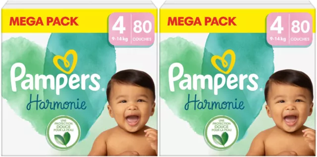 Lot 160 Couches Pampers Harmonie Taille 4 de 9 à 14kg Mega Pack