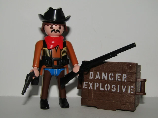 Playmobil  Bandit Cowboy Hunter w/  Beard Hat Rifle & danger explosive box