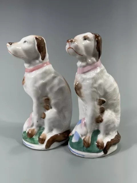 Very Fine Pair of English Staffordshire Polychrome Pottery Dogs ca. 19th century