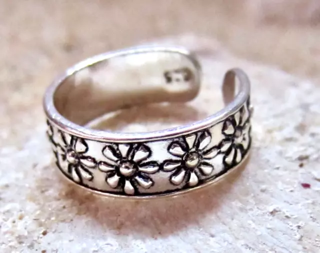 New Toe Ring Sterling Silver 925 Adjustable Band Flower Pinky Boho Beach Women
