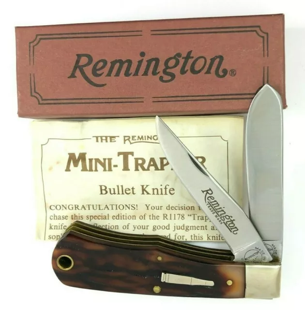 1991 Remington Mini Bullet Trapper Knife Staghorn Delrin R1178 + Box 5430-OQ