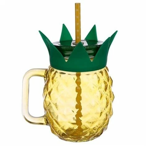 PAILLE EN VERRE FORME ANANAS X4 AVEC GOUPILLON PAILLE EN VERRE FORME ANANAS X4 AVEC GOUPILLON