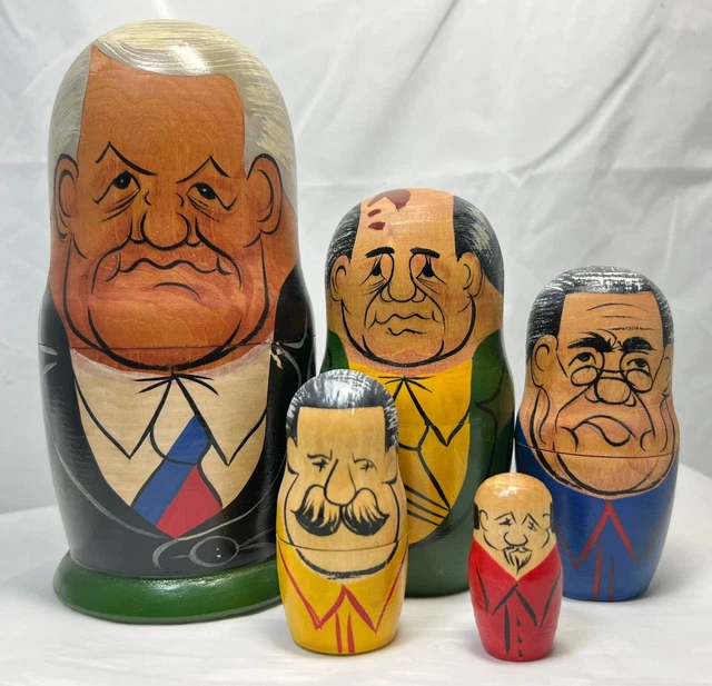 RUSSIA NESTING DOLL EGGS USSR Russian Vintage Wooden Political