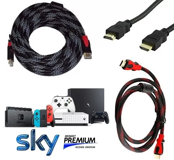Cavo Hdmi Tv Sky Full Hd Video Metri 1.8-3-5-10-15-20M Metri Ps4 Xbox One Switch