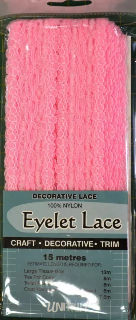 Uni Trim PINK Eyelet Lace 30mm x 15m, Insertion Lace Knitting Lace, 100% Nylon