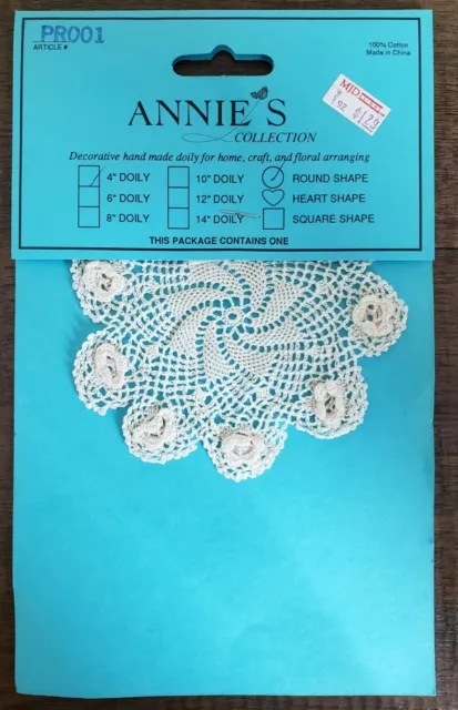 Annie's Collection Victorian White 4" Doily Irish Rose Heart Shape Vintage 1980s