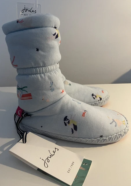 Calzino pantofole Joules per ragazze. Scena blu. Taglia UK M 12-13 JNR NUOVA CON ETICHETTE.