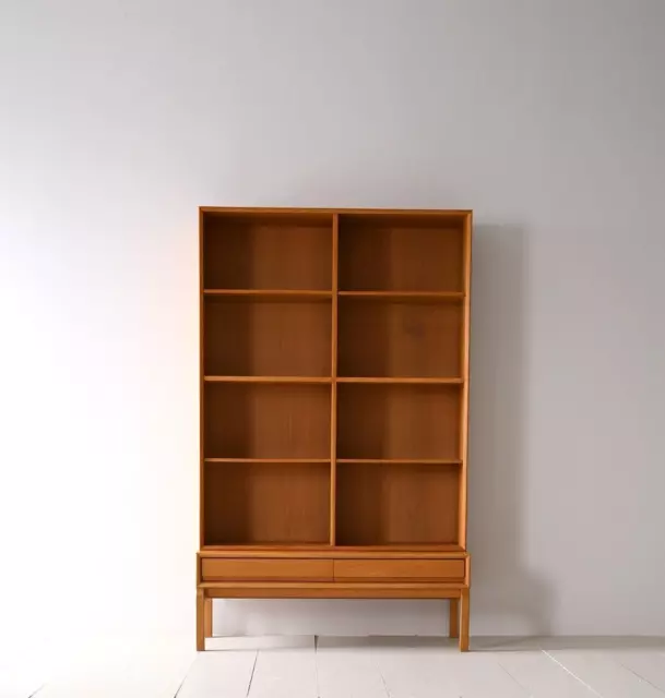 MidCentury Libreria in rovere con cassetti, design vintage scandinavo, 60s