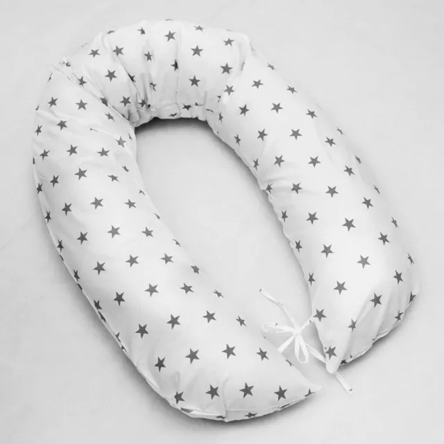 LARGE BREAST FEEDING PILLOW BABY PREGNANCY+COVER 170CM Small grey stars on white