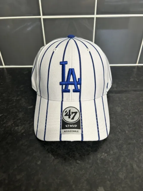 47 Brand La Dodgers MLB Baseball Cap Pinstripe White/blue BNWT Adjustable Snap
