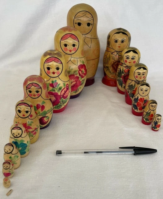 Lot De 16 Poupées Russes Matriochka En Bois – Taille 1 à 18 Cm – Fait Main – Pays De L’Est