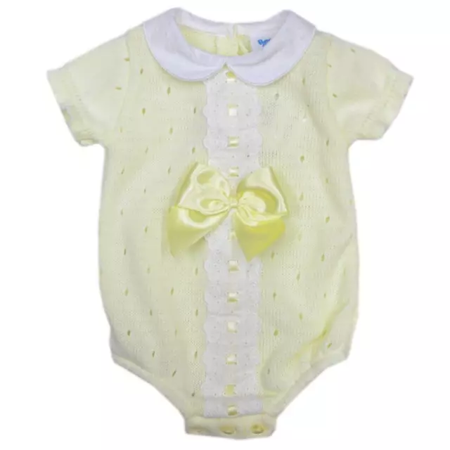 Baby boys girls Spanish Style bow romper suit Lemon 6-9 months