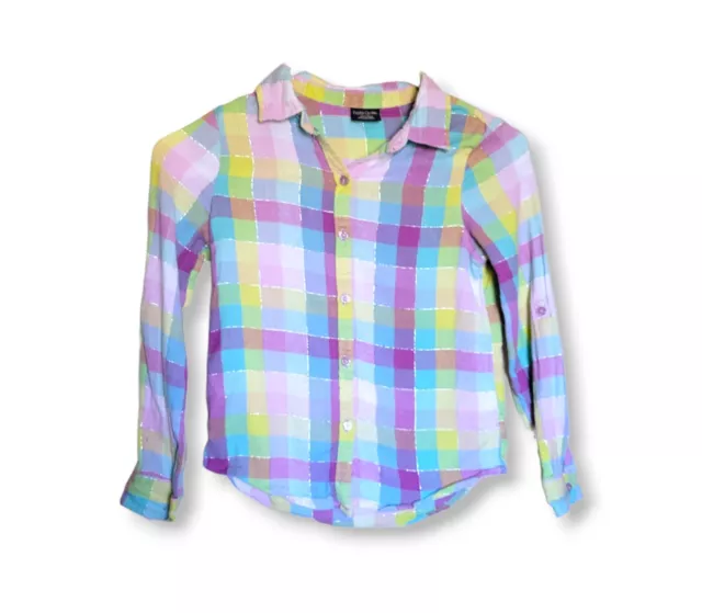 Faded Glory Girls Medium (7/8) Pastel Plaid Longsleeve  Button Up