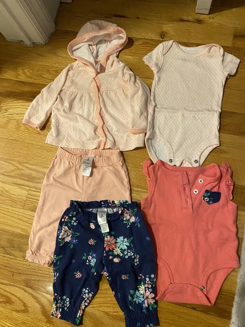5 Piece Baby Girl Infant Matching Set Pants Bodysuits Hoodie Pink Carter's  3 M