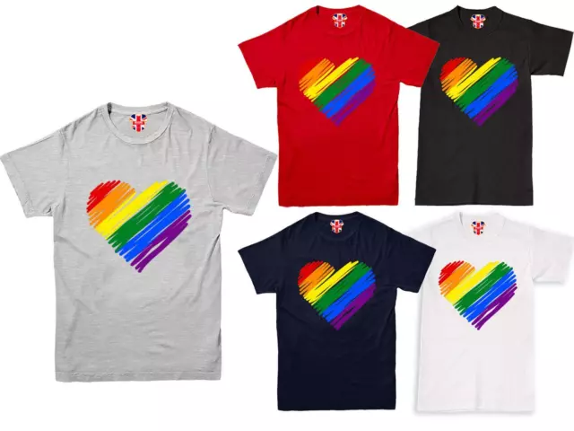 T-Shirt Gay Pride Uomo Lgbt Arcobaleno Festival Lesbiche Cuore Straight Bi Sessuale >>