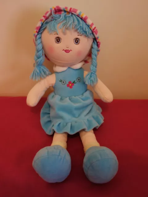 Muñeca de trapo peluche trenzas y vestida de azul bonita infantil vintage