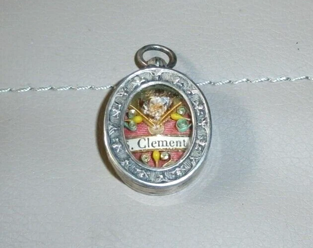 Médaillon Reliquaire Ancien En Argent Massif 925 - Pendatif Religieux Sépulture