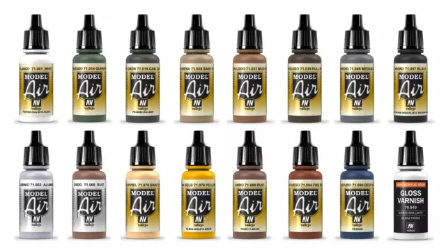 12 Vallejo Model Air Acrylic Airbrush Paints Colours Suitable For Model Railways