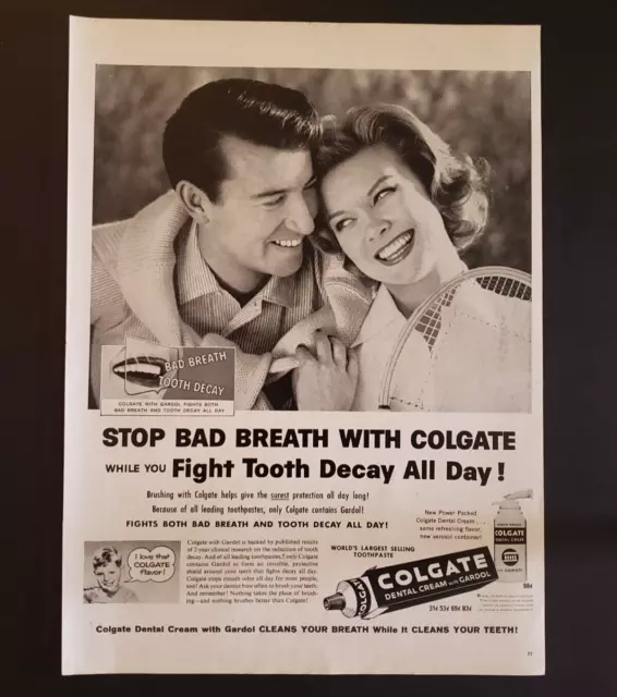 1959 Print Ad Colgate Dental Cream With Gardol Fight Tooth Decay All Day
