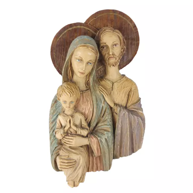 Vintage Mid Century Catholic Holy Family Wall Plaque Mary Joseph Jesus Italy