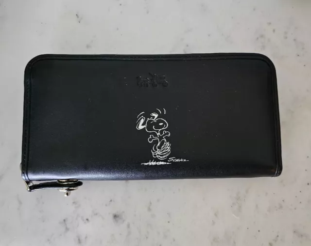 Coach x Peanuts 1st Edition Dancing Snoopy Accordion Zip Wallet Black NIB