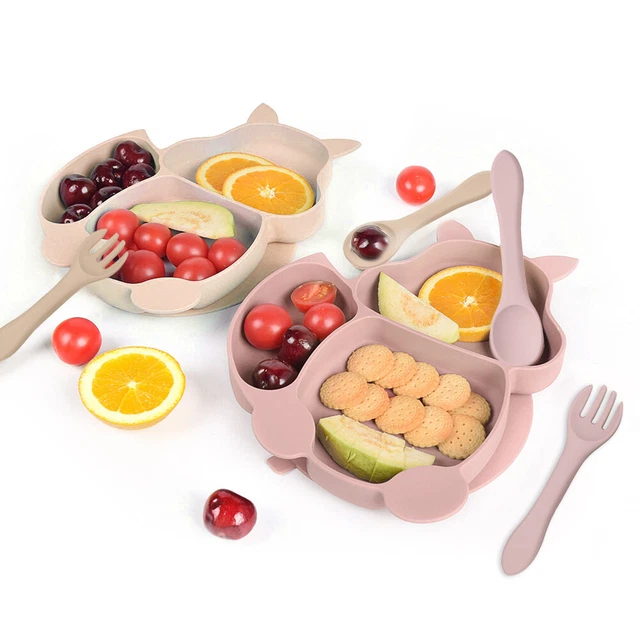 Dining Plate Home Baby Feeding Tableware Spoon Fork Set Squirrel Shaped Fruit