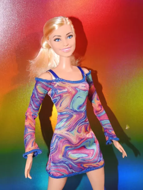 Genuine Mattel Barbie Doll Clothes #583 Rainbow Paint Pour Dress