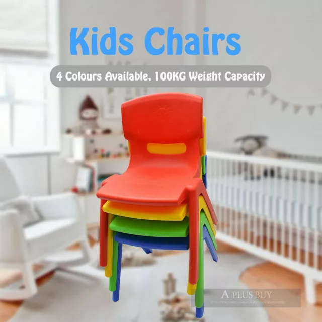 2x New Kids Toddler Plastic Chair Yellow Blue Red Green 100KG Capacity