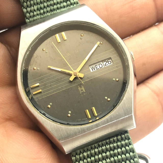 VINTAGE ALLWYN 6319A Day Date 36mm Automatic 21Jewels Mens Wrist Watch