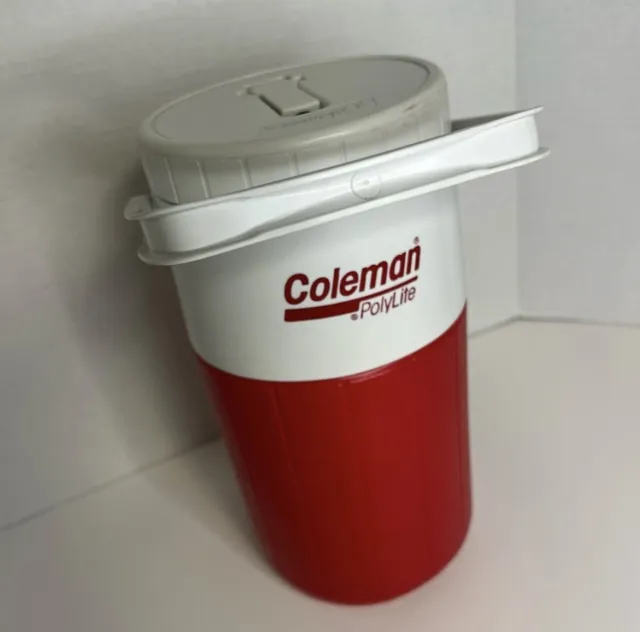 Vintage Coleman Polylite 1/2 Gallon Water Cooler Jug 5590 Red White Thermos USA