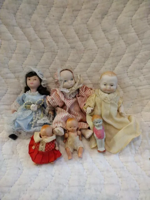 Lot Of Antique / Vintage Dolls Bisque Porcelain With Clothes. Jointed.