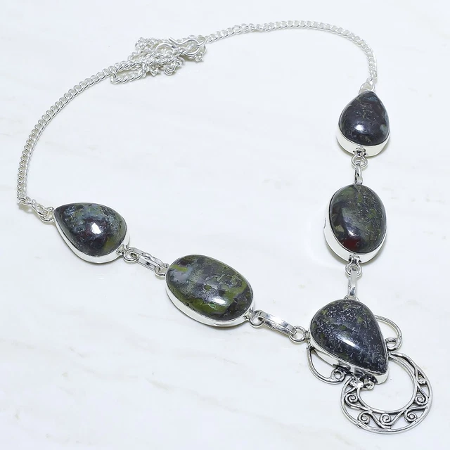 Dragon Blood Stone Gemstone Handmade Silver Jewelry Necklace 18" NLG13603