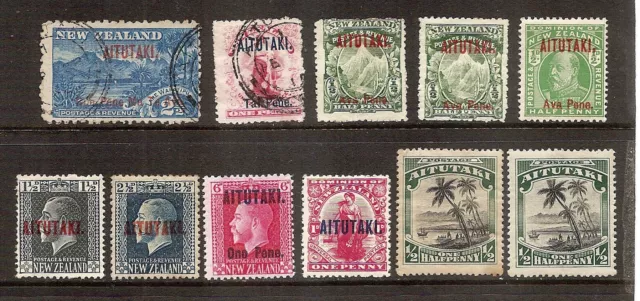 Cook Islands - Aitutaki - Selection of Eleven Early Issues - Mounted Mint & Used