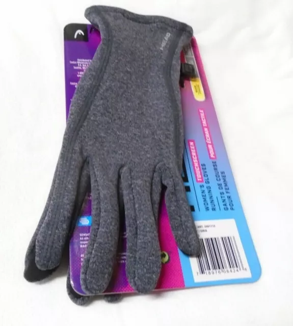 Women's Head Touchscreen Running Gloves Sensatec High Grip Fleece Grey Large